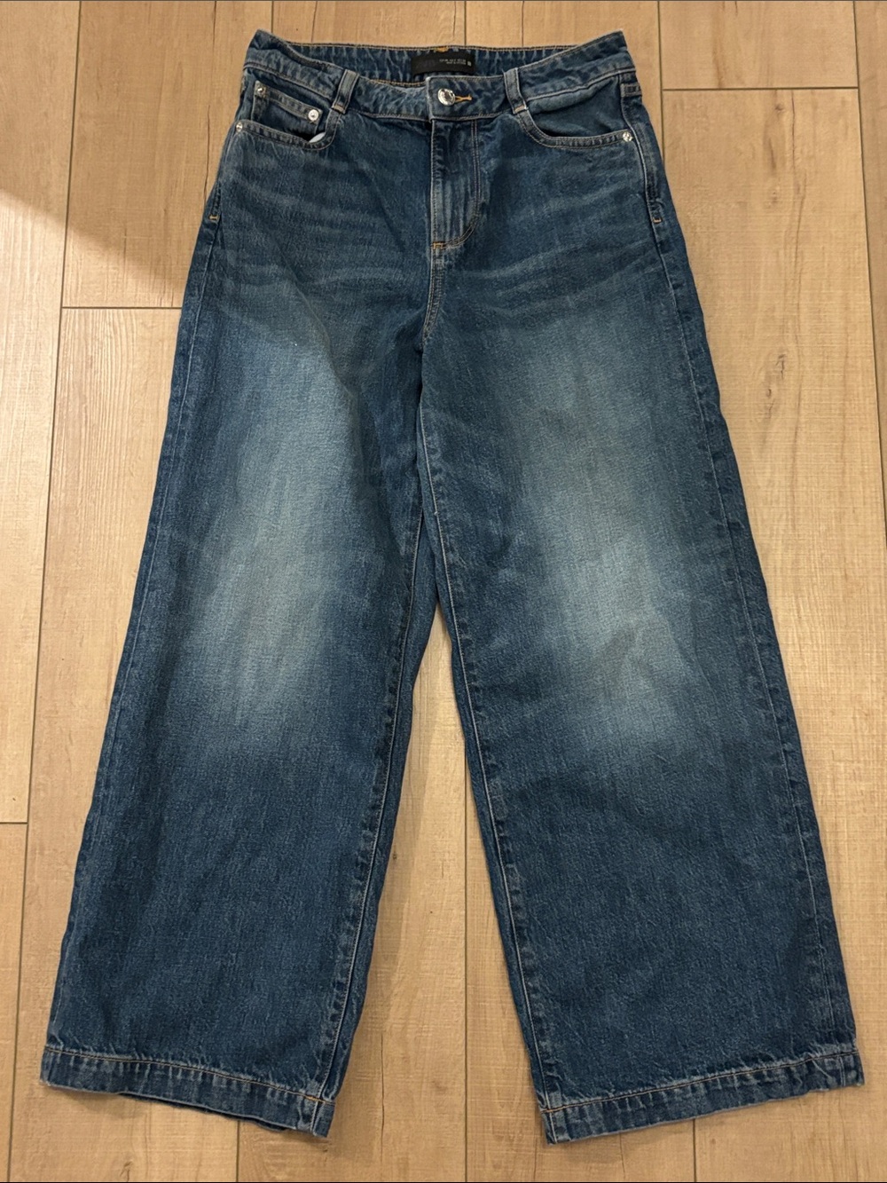 Zara Wide-Leg Blue Denim Crop Jeans